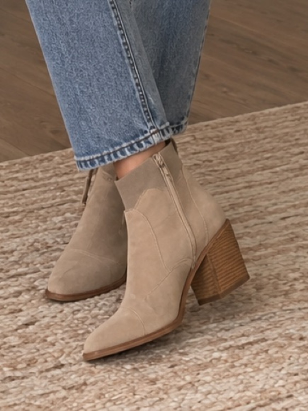 Toms Taupe Suede-Look Ankle Booties with Stacked Heel